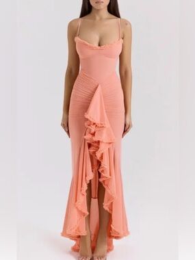 HOUSE OF CB Gabbi ruffle mesh high low cocktail dress